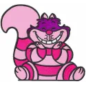 Charming Cheshire Cat embroidery design inspired by Alice in Wonderland, showcasing whimsical stitched motifs.