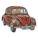 Red Volkswagen Bug embroidery design showcasing a classic car motif for creative stitching projects.