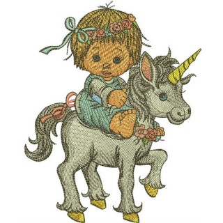 Girl riding unicorn embroidery design - Embroidery Design