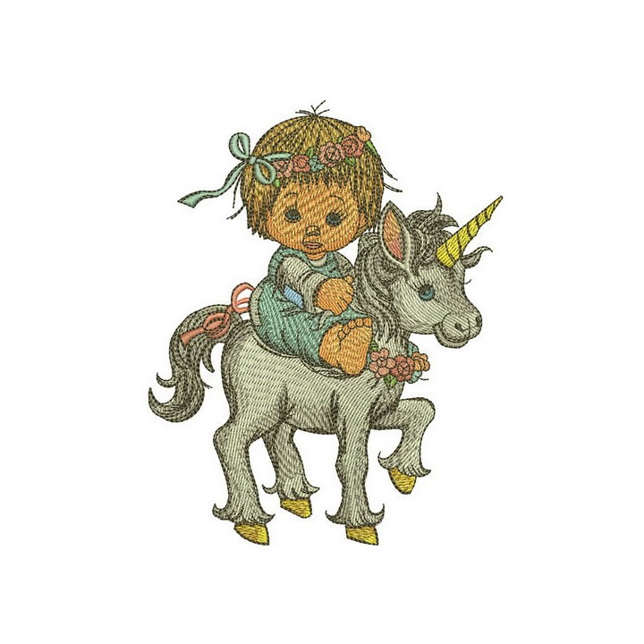 Girl riding unicorn embroidery design - Embroidery Design