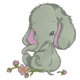 Shy elephant girl embroidery design - Embroidery Design