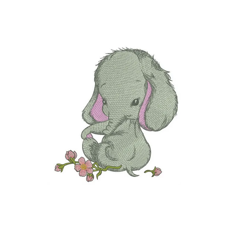 Shy elephant girl embroidery design preview, showcasing a whimsical stitched motif for creative projects.