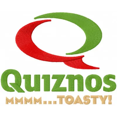 Quiznos mmmm toasty embroidery design featuring vibrant colors, perfect for adding a fun touch to apparel and accessories.