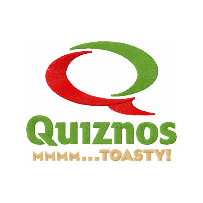 Quiznos mmmm toasty embroidery design featuring vibrant colors, perfect for adding a fun touch to apparel and accessories.