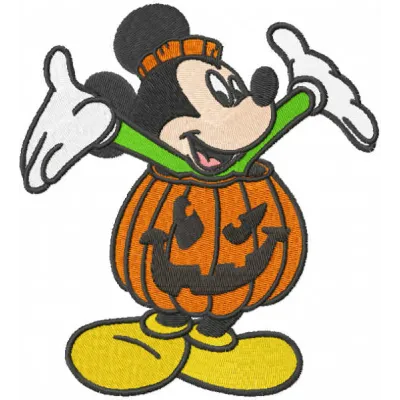 Mickey pumpkin embroidery design showcasing a whimsical Mickey Mouse themed stitched motif for Halloween projects.