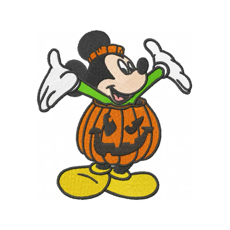 Mickey pumpkin embroidery design showcasing a whimsical Mickey Mouse themed stitched motif for Halloween projects.