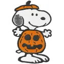 Snoopy Halloween pumpkin embroidery design featuring a playful Snoopy character with a carved pumpkin.
