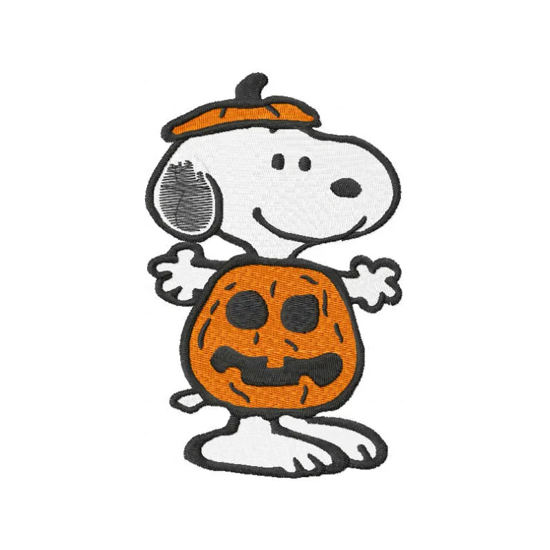 Snoopy Halloween pumpkin embroidery design featuring a playful Snoopy character with a carved pumpkin.