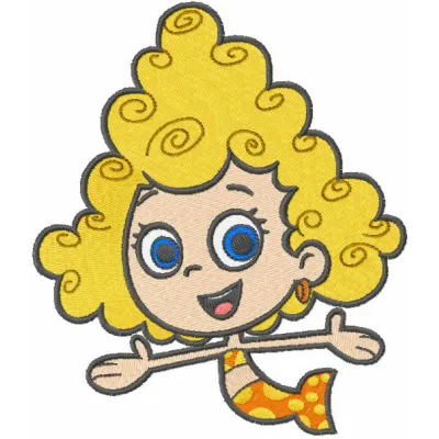 Happy Deema embroidery design from Bubble Guppies, showcasing vibrant colors and playful character details.