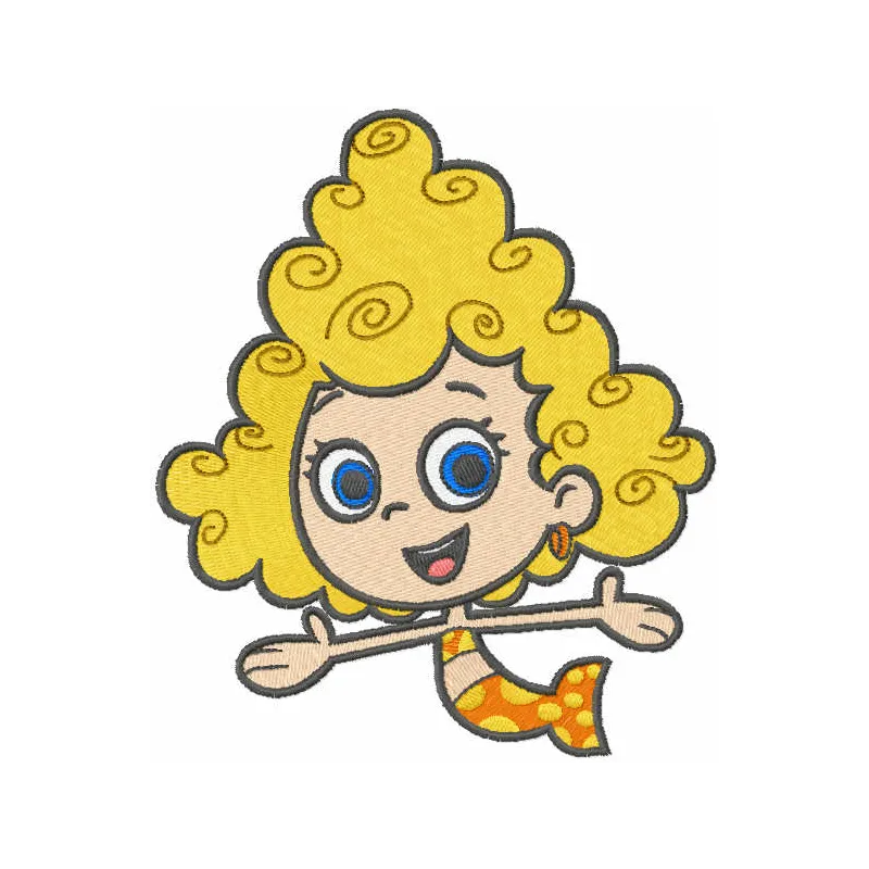 Happy Deema embroidery design from Bubble Guppies, showcasing vibrant colors and playful character details.