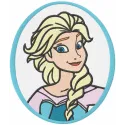 Embroidery design featuring Elsa in a decorative frame, ideal for Frozen-themed projects.