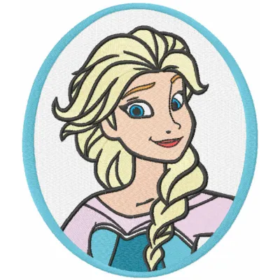 Embroidery design featuring Elsa in a decorative frame, ideal for Frozen-themed projects.