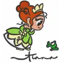 Cutie Teana and frog embroidery design featuring vibrant colors, perfect for embellishing garments and accessories.