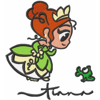 Cutie Teana and frog embroidery design - Embroidery Design