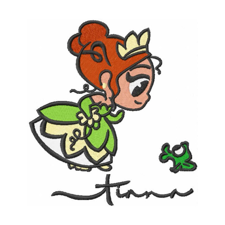 Cutie Teana and frog embroidery design - Embroidery Design