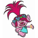 Poppy jumps embroidery design featuring a playful Trolls character, ideal for stitching on t-shirts and hoodies.