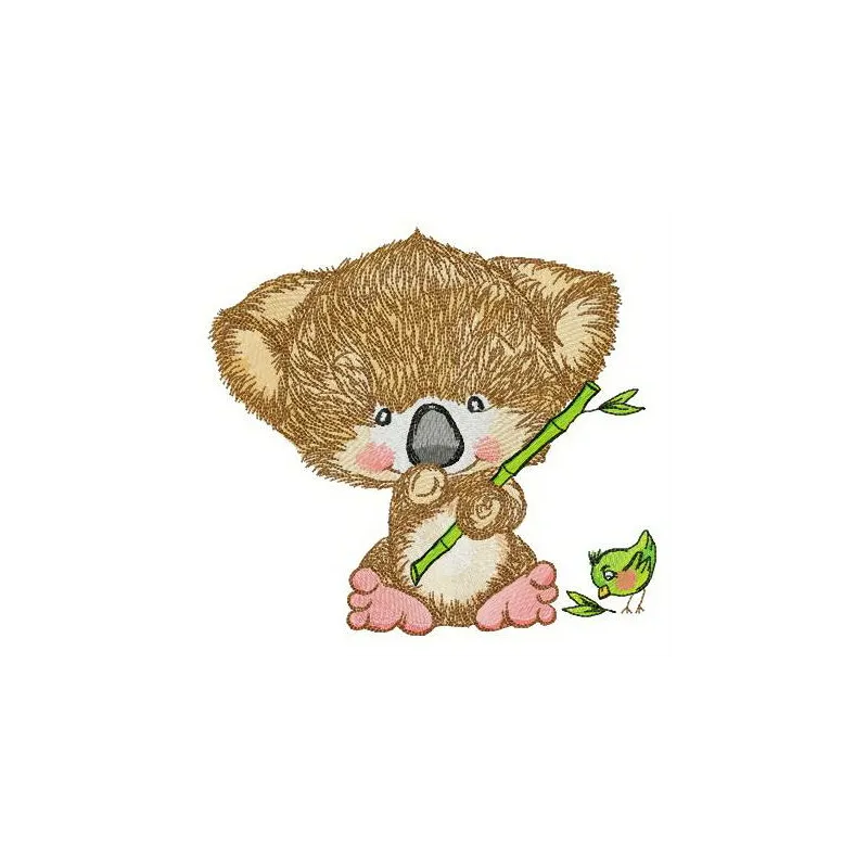 Koala and birdie embroidery design showcasing a charming Australian animals theme for creative stitching projects.