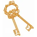 Golden keys embroidery design preview showcasing intricate stitching patterns for creative decor and FSL projects.
