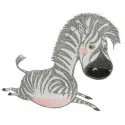 Happy baby zebra embroidery design showcasing a playful zebra motif, ideal for baby onesies and fun stitching projects.