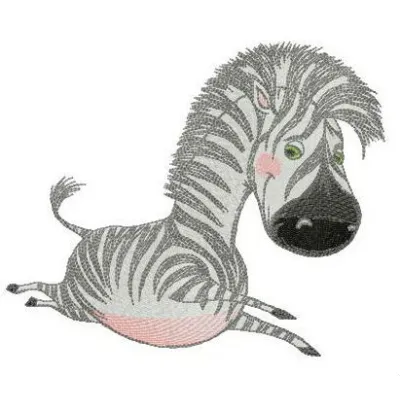 Happy baby zebra embroidery design showcasing a playful zebra motif, ideal for baby onesies and fun stitching projects.