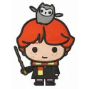 Ron Weasley with Pigwidgeon embroidery design featuring a whimsical portrayal of the beloved character.