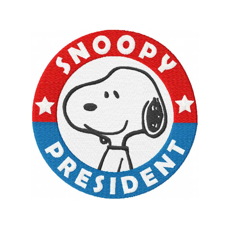Snoopy president embroidery design featuring the beloved character in a presidential pose, ideal for fun stitching projects.