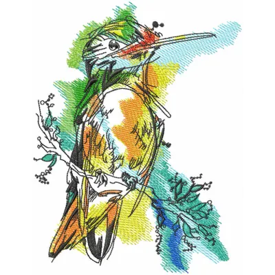 Preview of a robin watercolor drawing embroidery design featuring vibrant colors and intricate details.