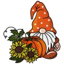Autumn gnome embroidery design featuring sunflowers, perfect for stitching on home decor and seasonal crafts.