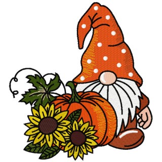 Autumn gnome with sun flowers embroidery design - Embroidery Design