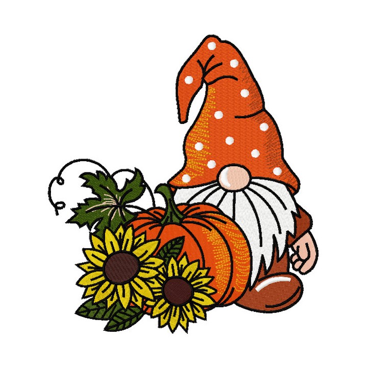 Autumn gnome with sun flowers embroidery design - Embroidery Design