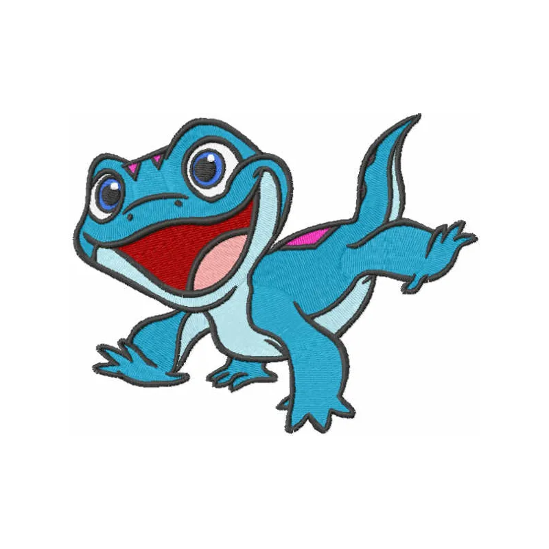 Playing Bruni embroidery design featuring the adorable ice spirit from Frozen, ideal for stitching on kids' apparel.