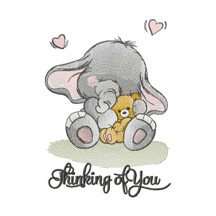 Baby elephant with toy embroidery design - Embroidery Design