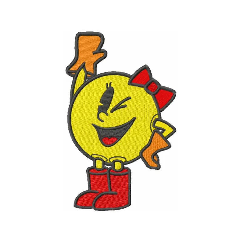Preview of Pacman girl embroidery design featuring a playful character from the classic game, perfect for stitching.
