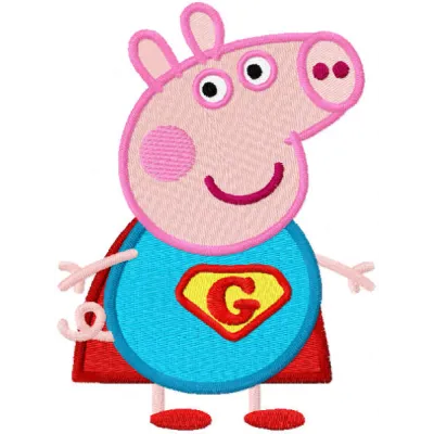 Pig hero embroidery design featuring a playful character from the Peppa Pig collection, perfect for kids' apparel.
