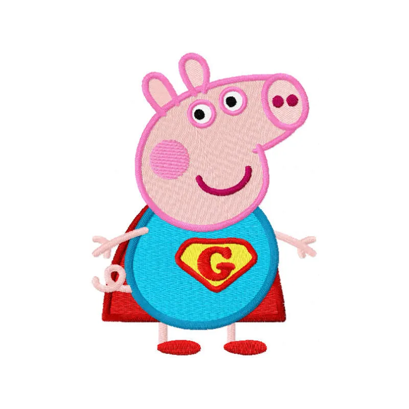 Pig hero embroidery design featuring a playful character from the Peppa Pig collection, perfect for kids' apparel.