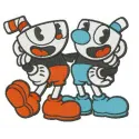 Cuphead and Mugman embroidery design featuring game heroes, perfect for stitching on t-shirts and tote bags.