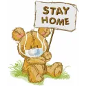 Teddy Stay Home embroidery design featuring a cozy teddy bear, perfect for stitching on pillows or baby onesies.