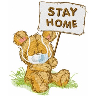 Teddy stay home embroidery design - Embroidery Design