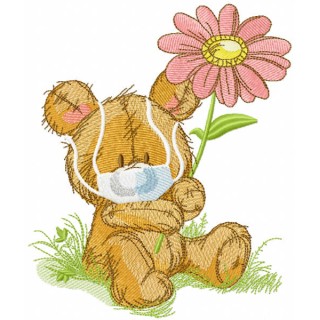 Teddy bear with medical mask embroidery design - Embroidery Design