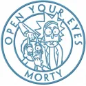 Open Your Eyes Morty embroidery design featuring a colorful motif inspired by Rick and Morty characters.
