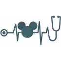 Mickey Mouse stethoscope embroidery design showcasing a playful motif for stitching on apparel or accessories.