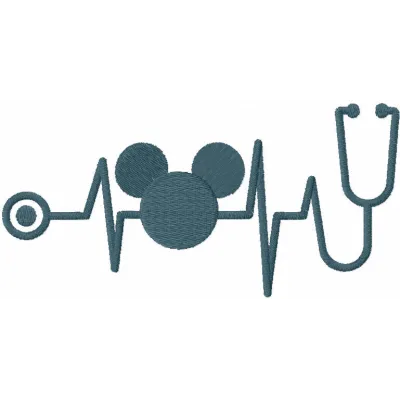 Mickey Mouse stethoscope embroidery design showcasing a playful motif for stitching on apparel or accessories.