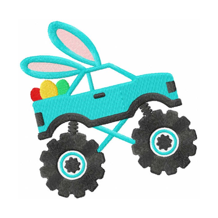 Easter Bunny truck embroidery design - Embroidery Design