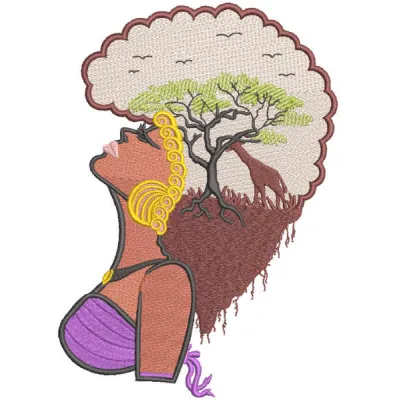 Intricate Africa woman embroidery design showcasing cultural beauty, ideal for t-shirts, tote bags, and hoodies.