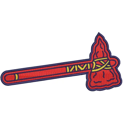 Atlanta Braves tomahawk logo embroidery design preview, showcasing intricate stitching details for sports enthusiasts.