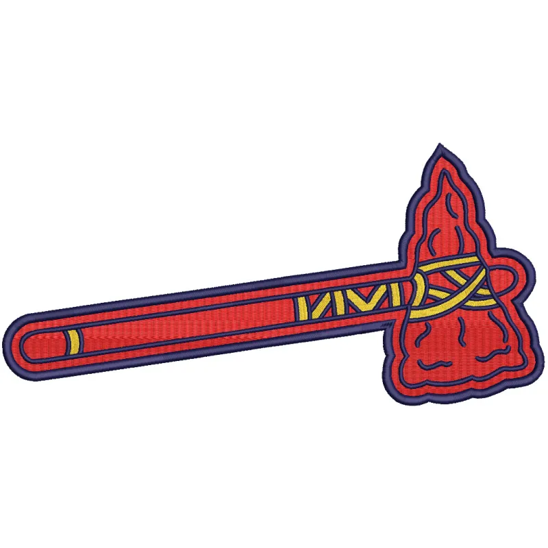 Atlanta Braves tomahawk logo embroidery design preview, showcasing intricate stitching details for sports enthusiasts.