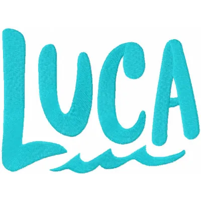 Luca movie logo embroidery design preview showcasing vibrant stitching patterns for creative projects.