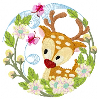 Fawn floral frame embroidery design - Embroidery Design