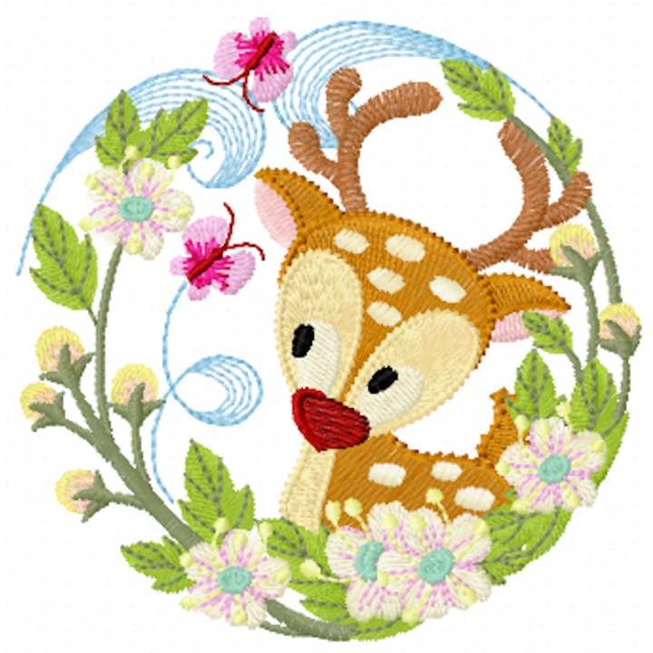 Fawn floral frame embroidery design - Embroidery Design