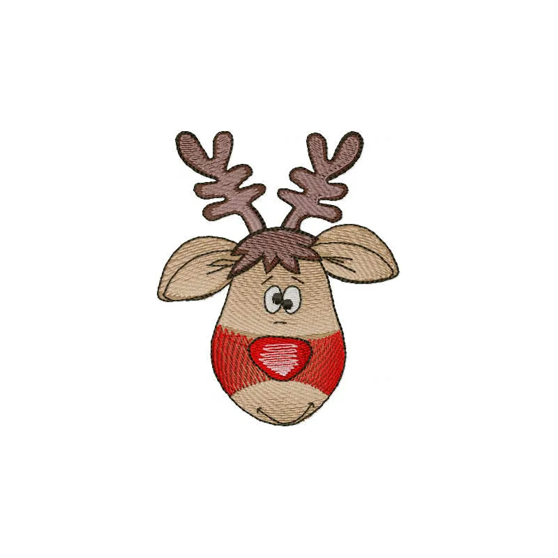 Happy Christmas deer embroidery design featuring a cheerful deer, perfect for holiday-themed stitching projects.